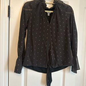 Chic Brown and Gold Blouse with Tie Detail